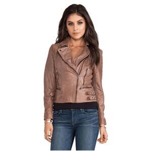 Muubaa Rokel Taupe Leather Biker Jacket Size US 2